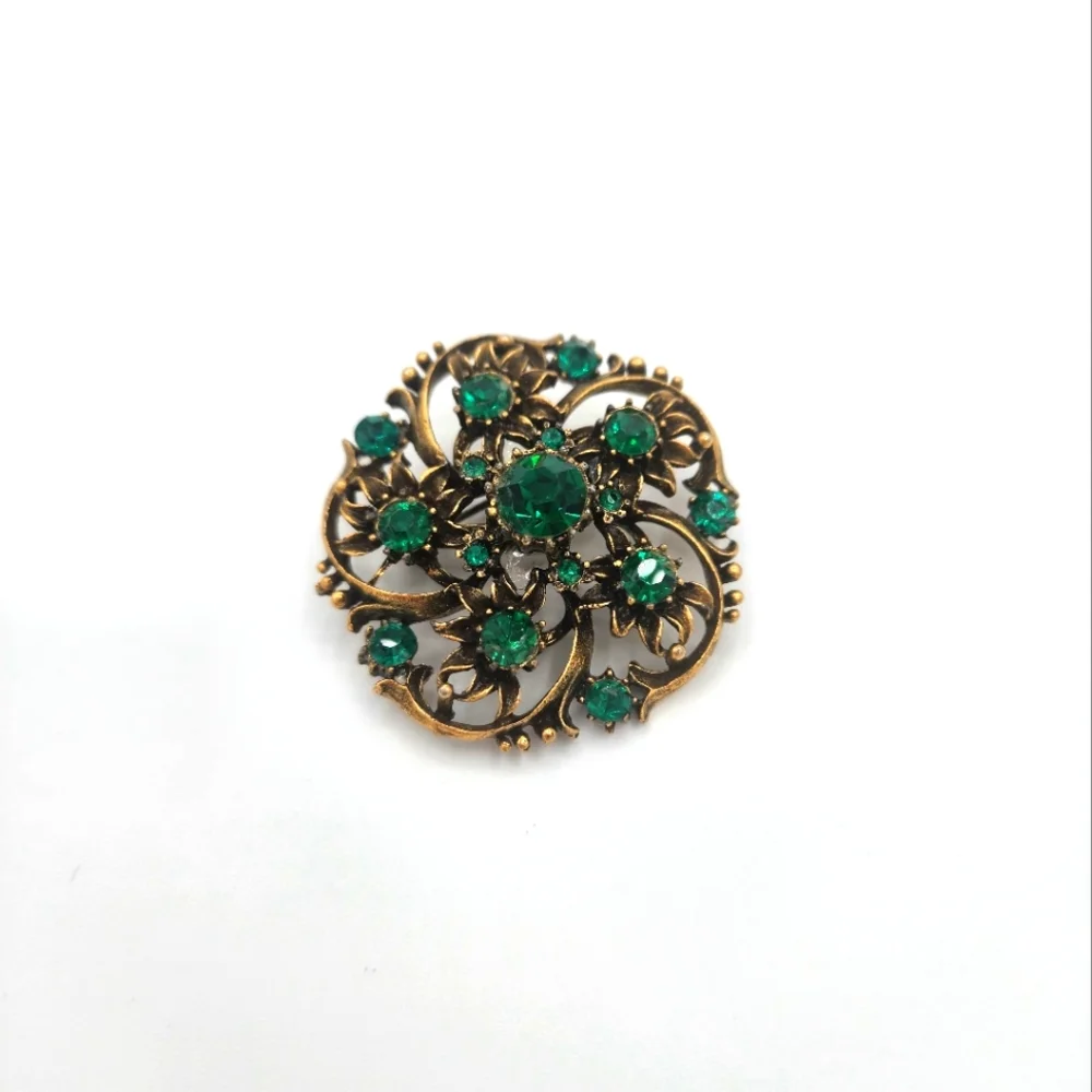 Coro Green and Gold Floral Brooch